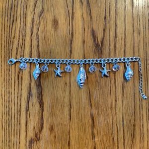 Silver Sea Shell Charm Bracelet with Crystal Beads